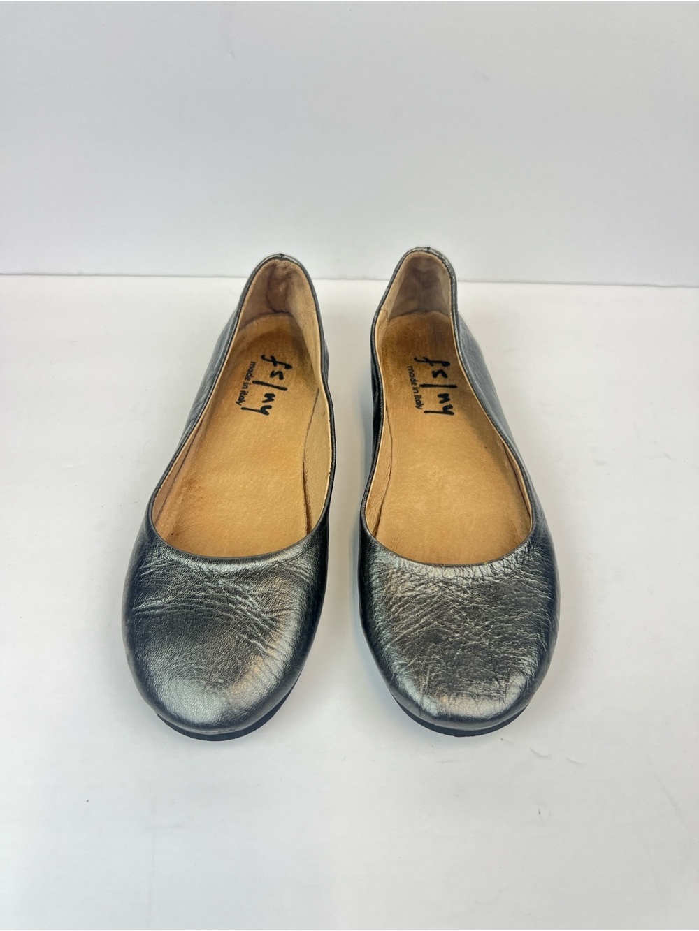 Fs/Ny Women’s Ballet Slippers Silver Metallic Leather Size 6.5 Made In Italy